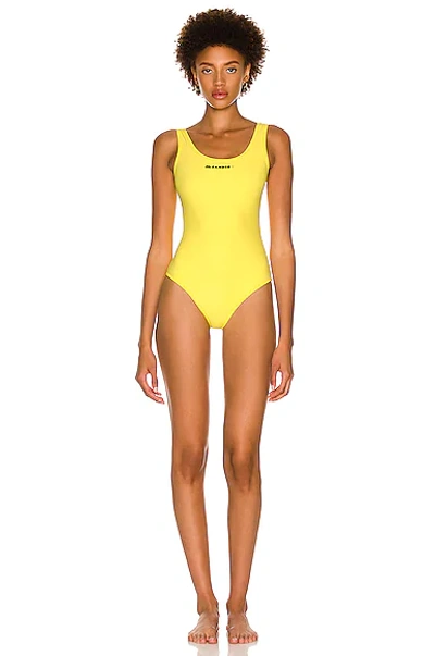 Shop Jil Sander Logo One Piece Swimsuit In Medium Yellow