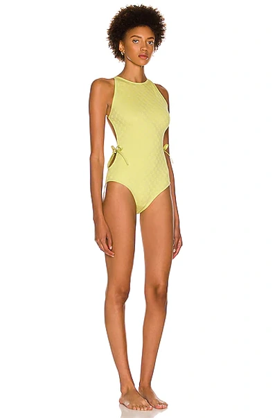 Bottega Veneta Checked Seersucker Swimsuit In Seagrass
