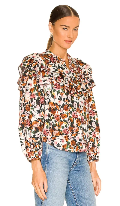 Shop Something Navy Floral Ruffle Blouse In Blue