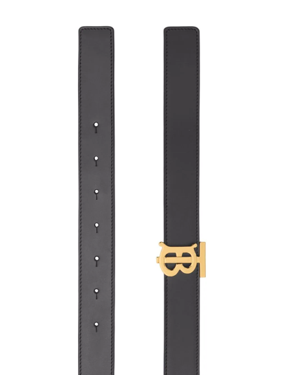 Burberry Black / Malt Brown Ladies Tb Buckle Reversible Leather Belt, Size Small In Black