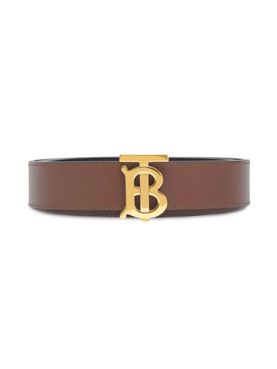 Burberry Black / Malt Brown Ladies Tb Buckle Reversible Leather Belt, Size Small In Black