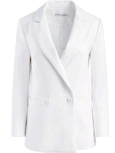 Shop Alice And Olivia Justin Vegan Leather Double-breasted Blazer In Weiss