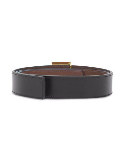 Burberry Black / Malt Brown Ladies Tb Buckle Reversible Leather Belt, Size Small In Black
