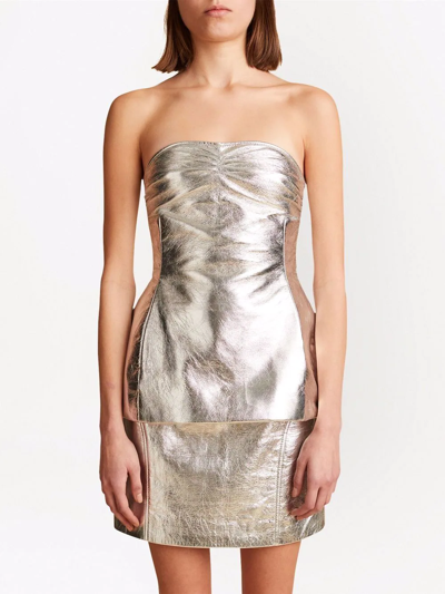 Khaite Blanche Cracked Leather Top In Silver