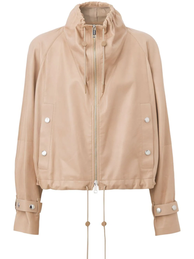 Shop Burberry Cropped Leather Jacket In Neutrals