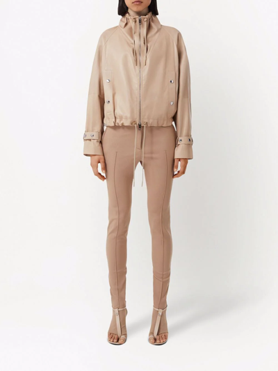 Shop Burberry Cropped Leather Jacket In Neutrals