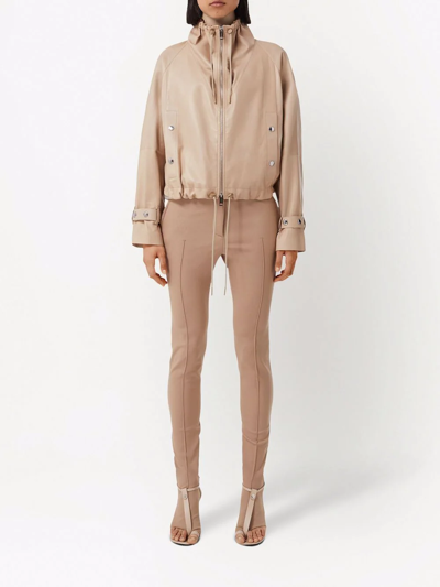 Burberry Cropped Leather Jacket In Neutrals
