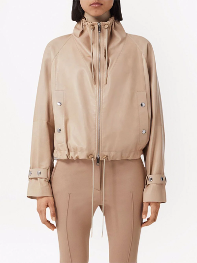 Shop Burberry Cropped Leather Jacket In Neutrals