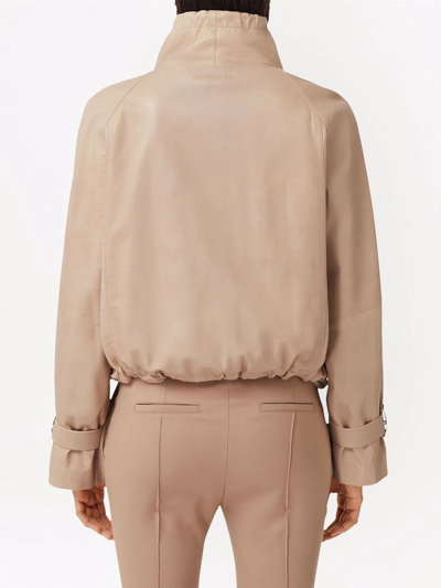 Shop Burberry Cropped Leather Jacket In Neutrals