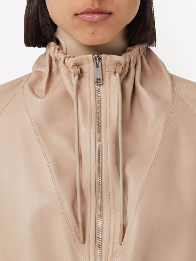 Shop Burberry Cropped Leather Jacket In Neutrals