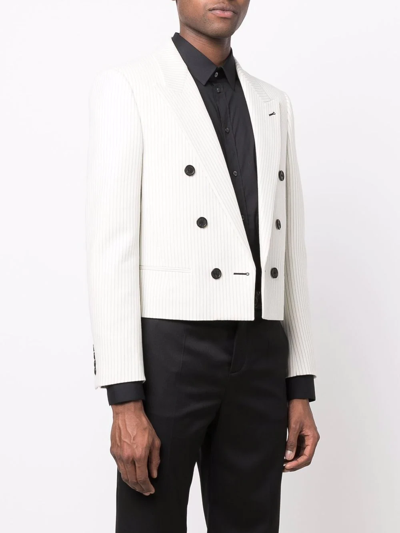 Shop Saint Laurent Double-breasted Button Blazer In Weiss
