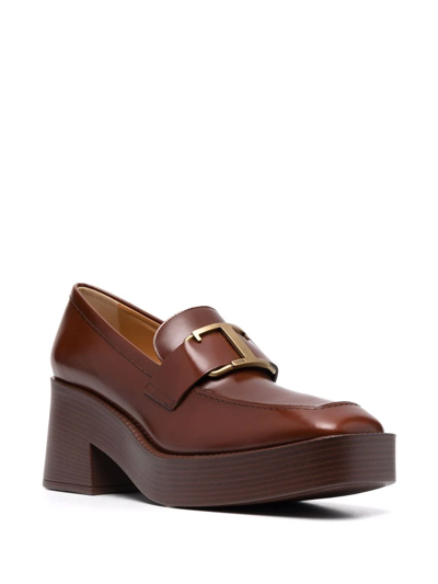 Shop Tod's Square-toe Leather Loafers In Braun