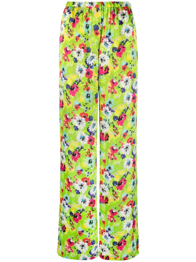 Shop Msgm Floral Pattern Palazzo Trousers In Grün