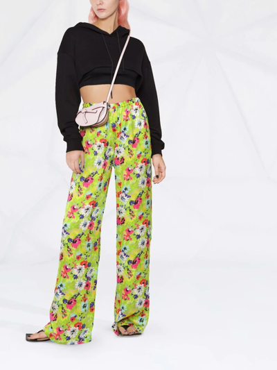 Shop Msgm Floral Pattern Palazzo Trousers In Grün