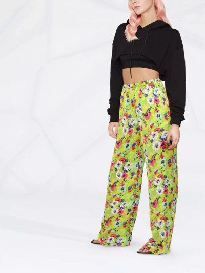 Shop Msgm Floral Pattern Palazzo Trousers In Grün