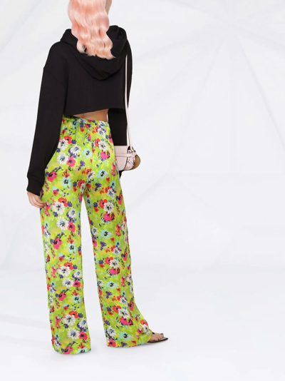 Shop Msgm Floral Pattern Palazzo Trousers In Grün