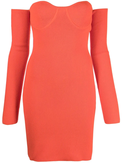 Shop Helmut Lang Contour Sweetheart-neck Mini Dress In Orange