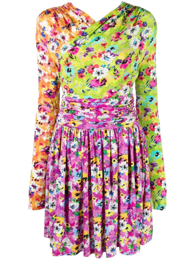 Shop Msgm Floral-print Short Dress In Grün