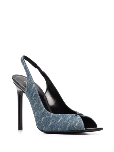 Saint Laurent Ysl Logo-print Heeled Pumps In Blau