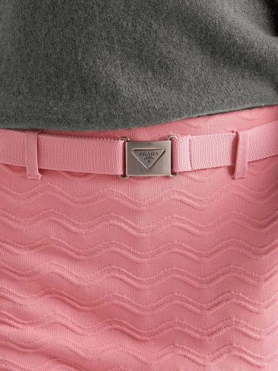 Shop Prada Jacquard Belted Mini Shorts In Rosa