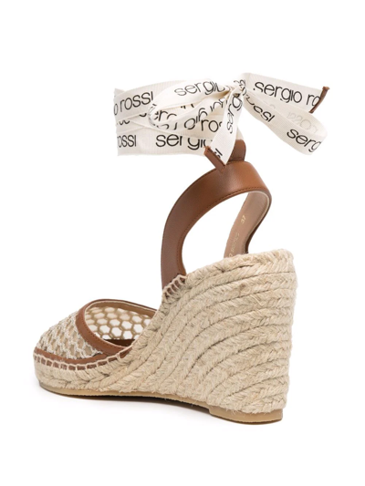 Shop Sergio Rossi Lace-up Wedge Sandals In Nude