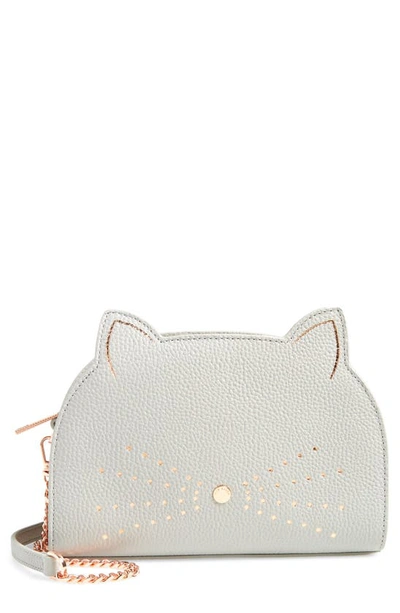 Shop Ted Baker Kirstie Cat Leather Crossbody Bag In Grey