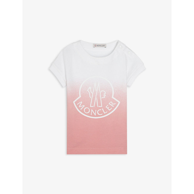Shop Moncler Dip-dye Logo Stretch-cotton T-shirt 3-36 Months In Pink