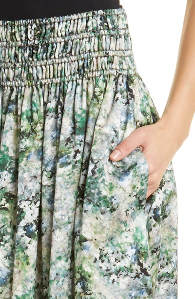 Shop Vince Painted Floral Smock Waist Skirt In Herb
