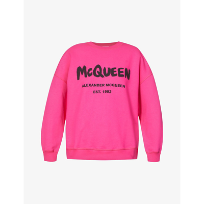 Shop Alexander Mcqueen Graffiti Brand-print Cotton-jersey Sweatshirt In Bobby Pink / Black