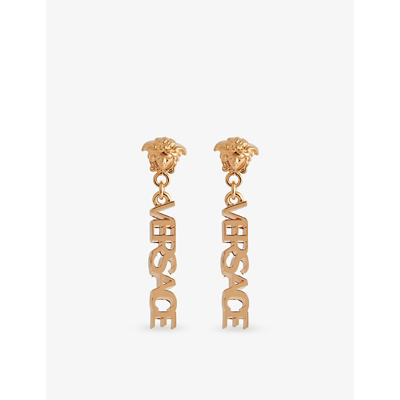 Shop Versace Medusa Logo Gold-toned Drop Earrings