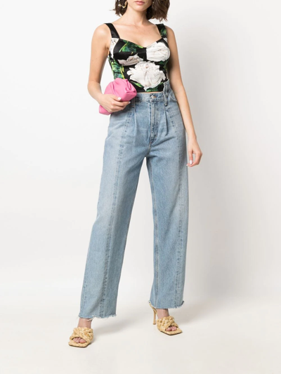 Dolce & Gabbana Floral-print Silk Vest Top In Schwarz