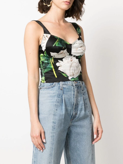 Dolce & Gabbana Floral-print Silk Vest Top In Schwarz
