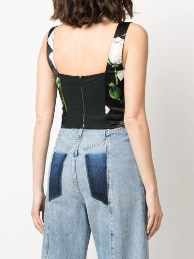 Dolce & Gabbana Floral-print Silk Vest Top In Schwarz