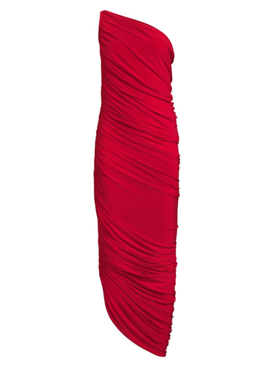 Shop Norma Kamali Women's Diana Ruched One-shoulder Gown In Red