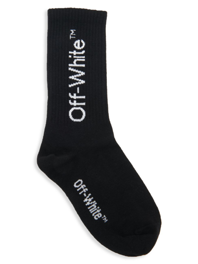 Shop Off-white Kid's Off Diagonal Logo Socks In Black White