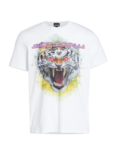 Shop Just Cavalli Tiger Graphic T-shirt In Optical White