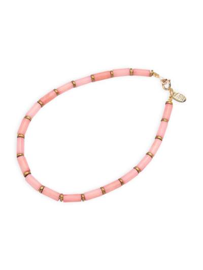 Shop Maison Monik Women's Cecile Goldtone & Sea Bamboo Beaded Anklet In Pink