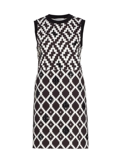 Shop Max Mara Women's Bilma Beaded Geometric Minidress In Black White