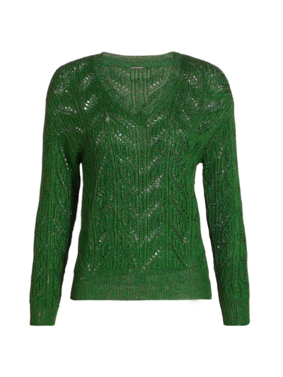 Shop Elie Tahari Women's High Shine V-neck Sweater In Tequila Green