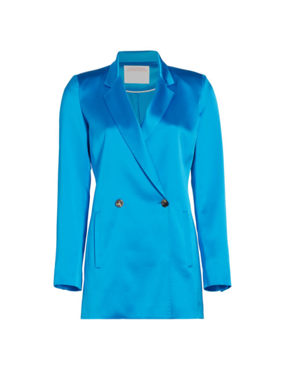 Shop Alejandra Alonso Rojas Women's Satin Double-breasted Jacket In Bright Blue