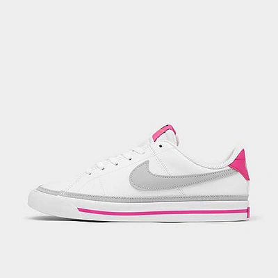 Shop Nike Girls' Big Kids' Court Legacy Casual Shoes In White/light Smoke Grey/pink Prime/kumquat
