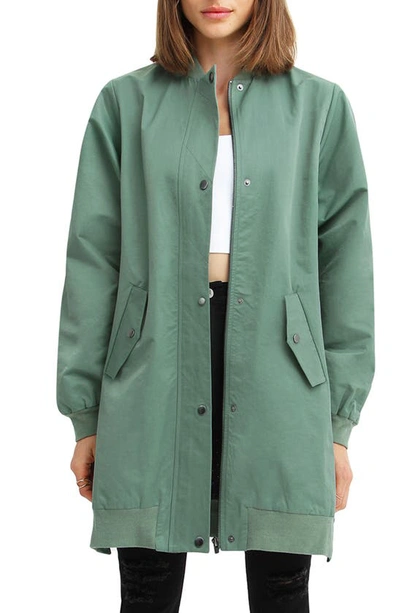 Belle & Bloom Chasing You Long Bomber Jacket In Military