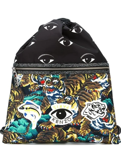 Kenzo Multi Logo Drawstring Backpack In Multicolor