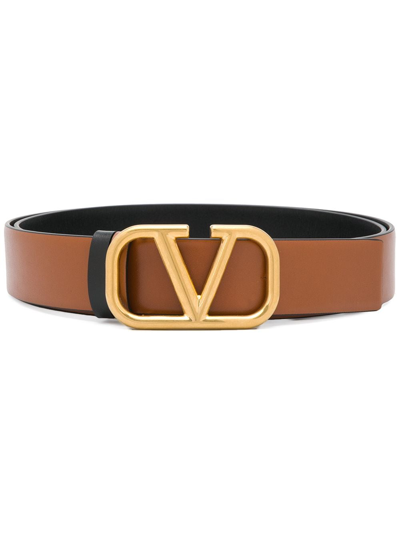 Valentino Garavani Vlogo Reversible Leather Belt In Brown | ModeSens