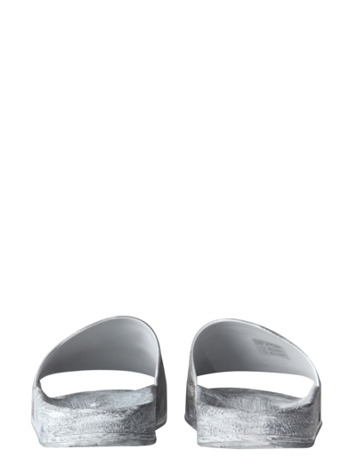 Shop Mm6 Maison Margiela Slide Logo Sandals In Argento