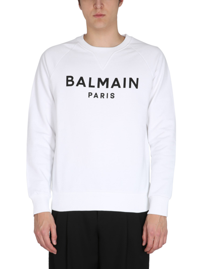Shop Balmain Logo Print Sweatshirt In Bianco