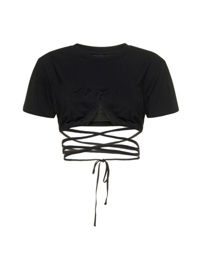 Shop Jacquemus Wrap Around Cropped Fitted T In Black