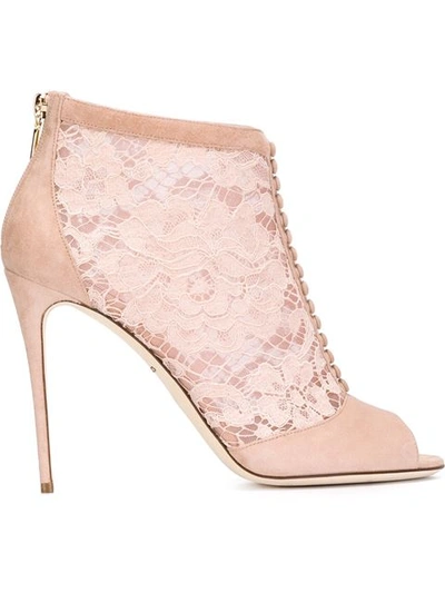 Dolce & Gabbana 105毫米"keira"绒面革&蕾丝及踝靴, 腮红色 In Pink