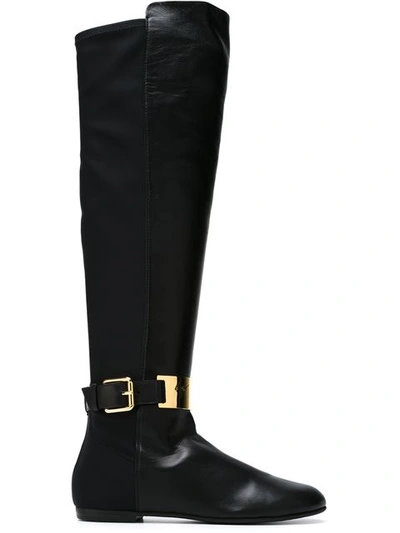 Giuseppe Zanotti Black Leather And Stretch Neoprene Buckled Over-the-knee Boots