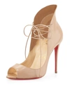 CHRISTIAN LOUBOUTIN MEGA VAMP LACE-UP RED SOLE PUMP, NUDE
